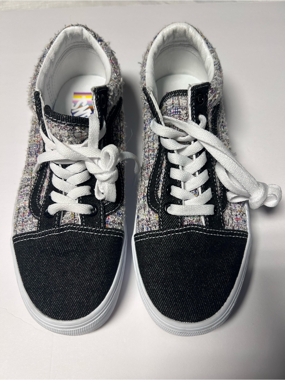 NWOB Vans Old Skool Pride Rainbow Tweed Denim Shoes Mens 6.5 Womens 8 Unisex